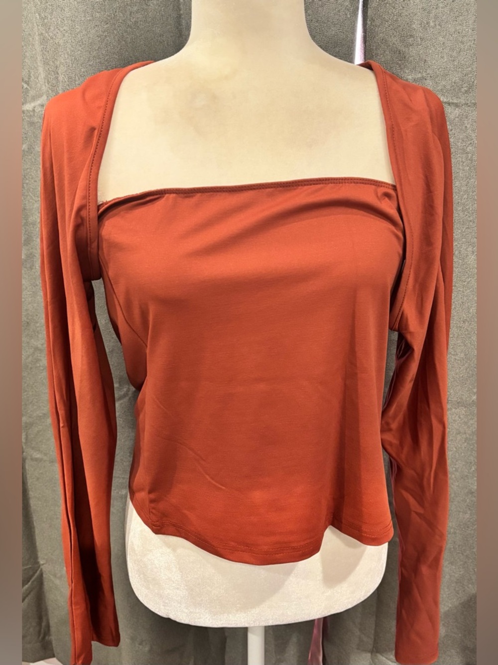NWT Halara Burnt Orange Square Neck Long Sleeve Shrug and Crop Top 2 Piece XL